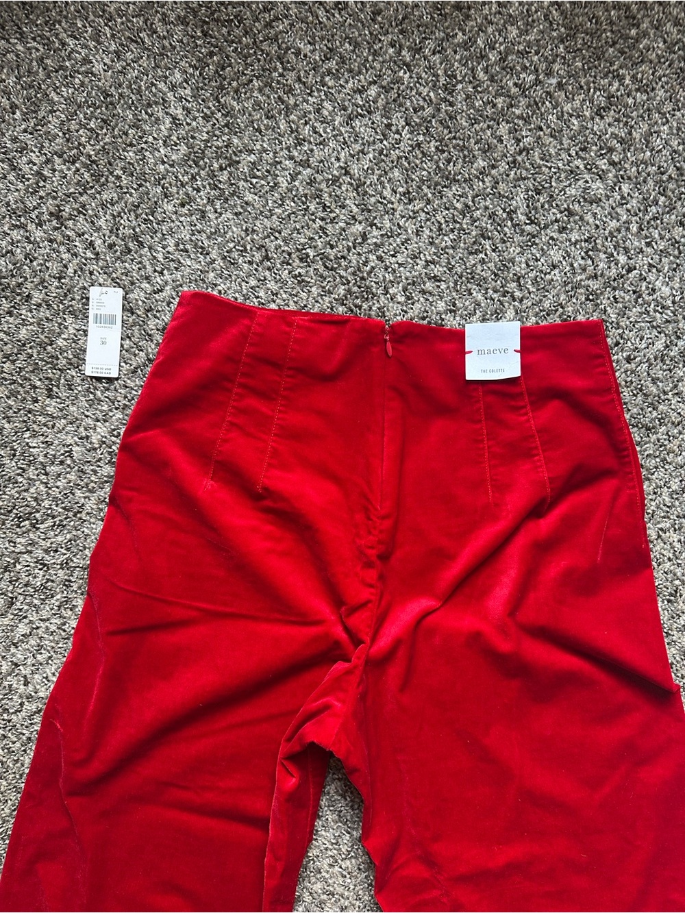 Maeve Red Ruffle Hem Velvet Pants - Picture 6 of 8
